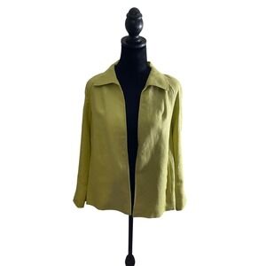 Talbots Pure Irish Linen Chartreuse Green Open Front Blazer Jacket‎ Small S